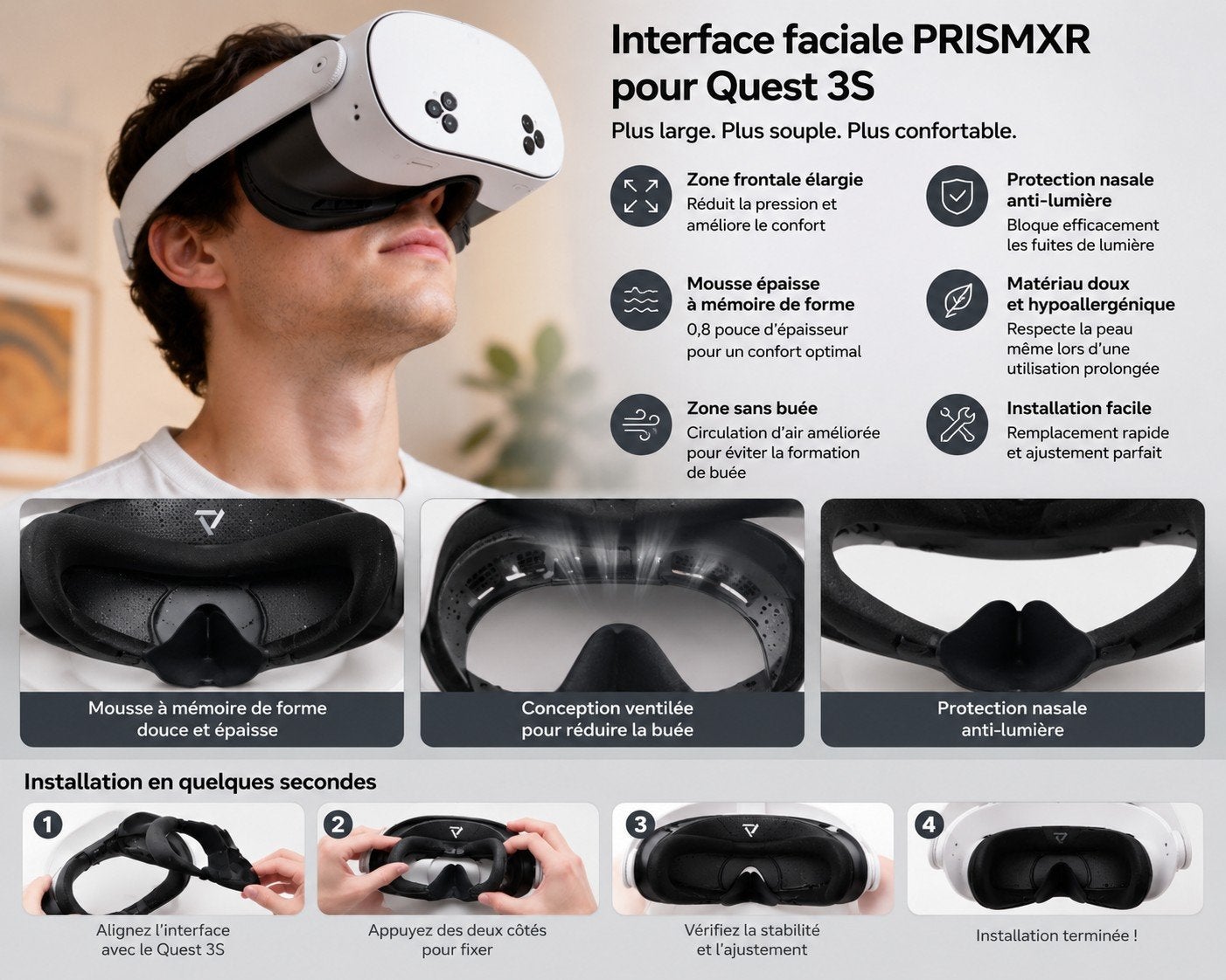 PRISMXR Facial Interface pour Meta Quest 3S – Neuf, Games en Spelcomputers, Virtual Reality, Nieuw, VR-bril, Pc