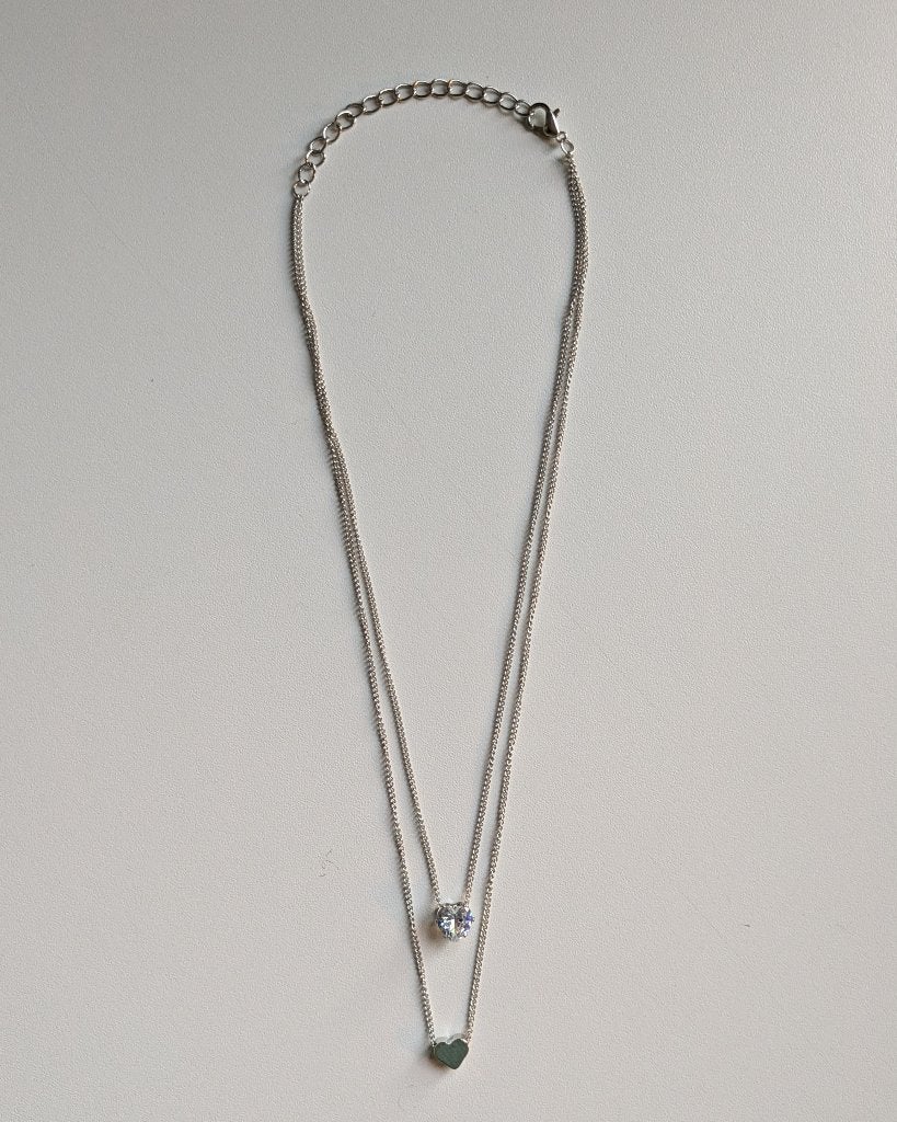 Dubbele halsketting hartvormig, Handtassen en Accessoires, Kettingen, Overige materialen, Nieuw, Ophalen of Verzenden, Zilver