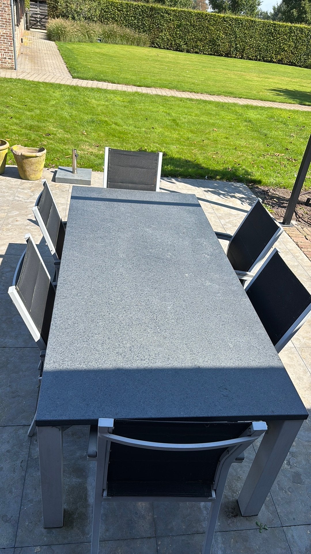 Mooie arduine tuintafel met 6  stoelen, Tuin en Terras, Ophalen, Gebruikt, 6 zitplaatsen, Aluminium