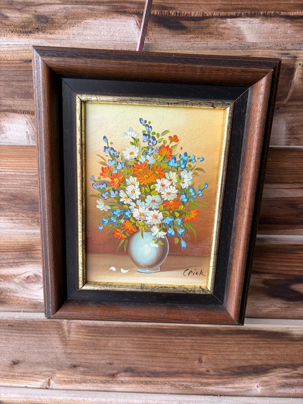 Oud schilderij uit nalatenschap, Enlèvement, Encadré, Fleurs