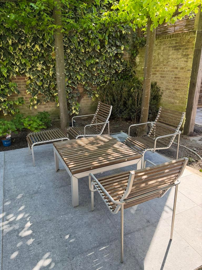 Extremis design tuinset- tafel+8 stoelen+lounge set 3 stelen, Ophalen, Eettafel, Aluminium, Zo goed als nieuw
