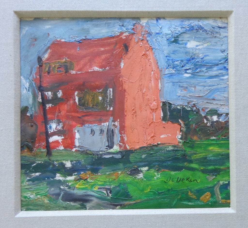 ALBERT DE DEKEN / RODE HUIS SCHOTEN OLIEVERF PAPIER 51x54cm, Antiek en Kunst, Kunst | Schilderijen | Modern, Ophalen of Verzenden
