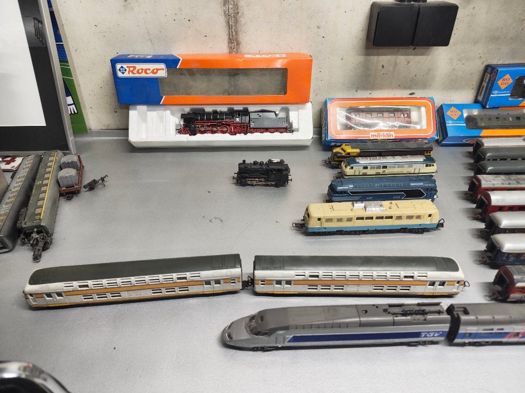 Lot modelbouwtreinen, huisjes, decoratiemateriaal,..., Gebruikt, Gelijkstroom, Overige typen, Analoog