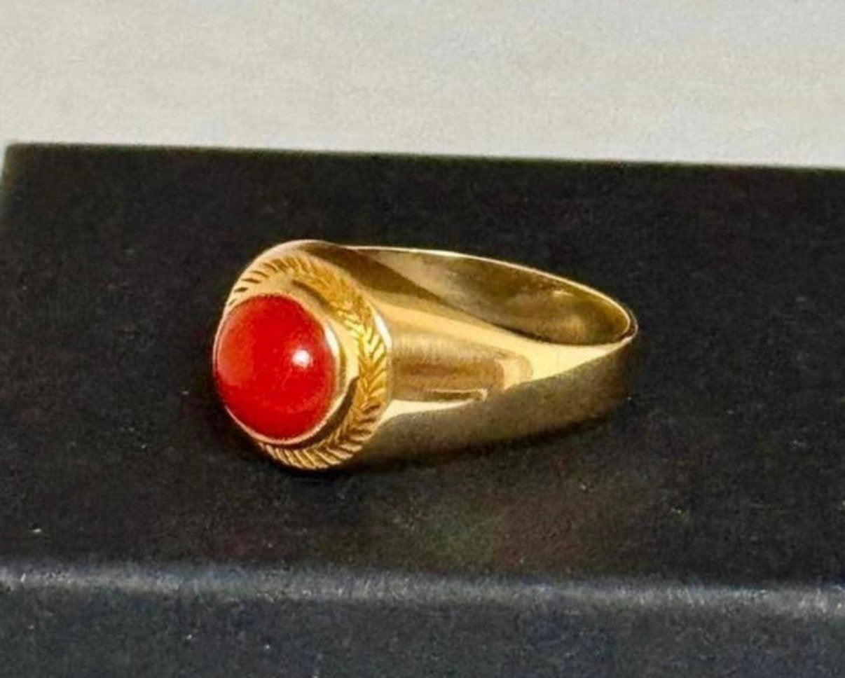 Prachtige 18 karaat gouden ring met bloedkoraal van 0.95ct!, Or, 17 à 18, Femme, Jaune