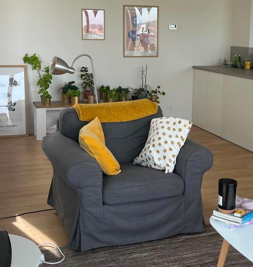 2 Ikea fauteuils EKTROP grijs, Huis en Inrichting, Ophalen, Zo goed als nieuw