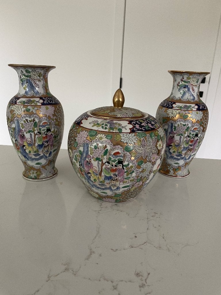 Set en porcelaine chinoise - 2 vases + pot à gingembre, Enlèvement