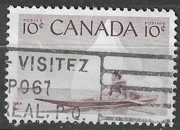 Canada 1955 - Yvert 278 - Eskimojager in een kajak (ST), Verzenden, Gestempeld