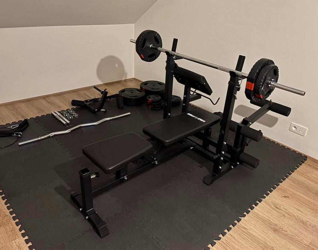 Kit de fitness complet -banc de musculation + 100 kg + tapis, Enlèvement, Métal, Bras, Centrale électrique