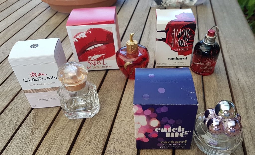 Lot 6 flacons VIDES parfums avec leur boîte à collectionner, Verzamelen, Ophalen of Verzenden, Gebruikt, Parfumfles
