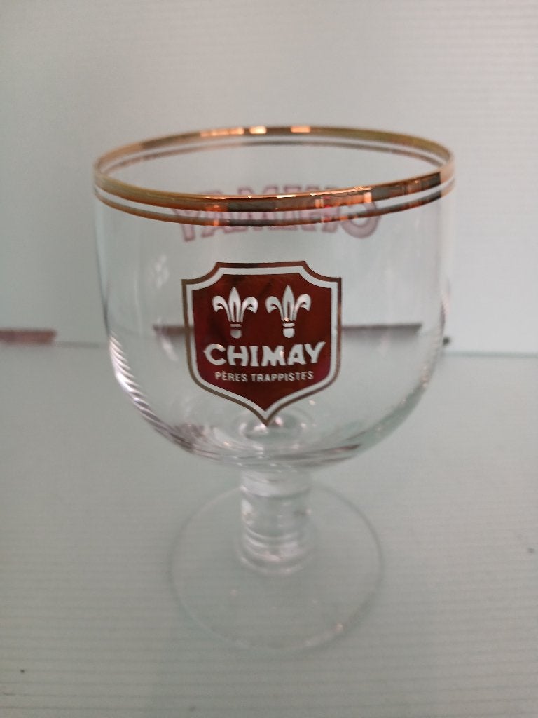 CHIMAY goudkleurig dubbelwandig glas op standaard, Verzamelen, Ophalen of Verzenden, Nieuw, Glas of Glazen, Overige merken