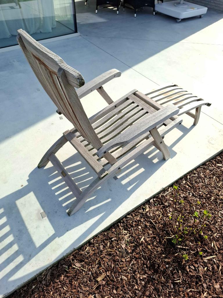 teaken ligstoel, Tuin en Terras, Tuinstoelen, Ophalen, Gebruikt, Teakhout, Verstelbaar