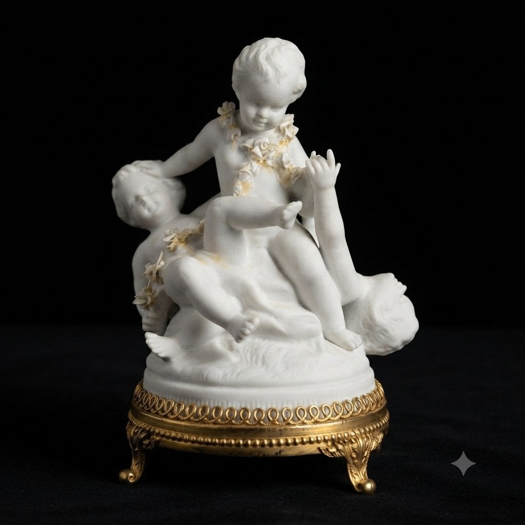 Groupe de putti en porcelaine biscuit - Made in Spain, Antiquités & Art, Enlèvement