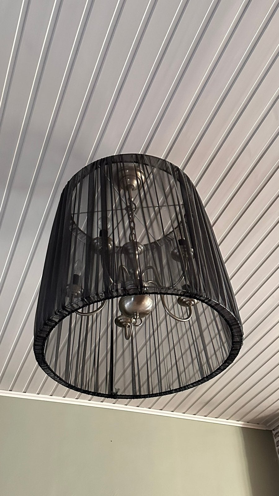 Luster + lampenkap, Gebruikt, 61 cm, Zwart, Rond