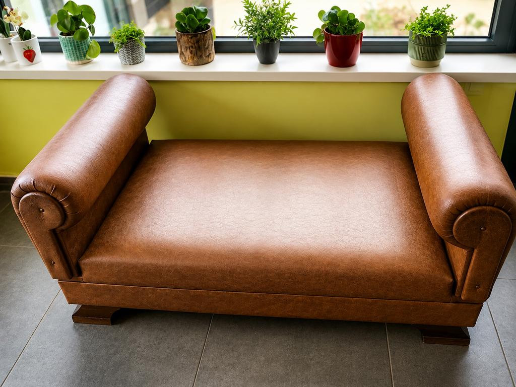 Vintage retro tweezitbank / loveseat in cognac kunstleer, Ophalen, Gebruikt