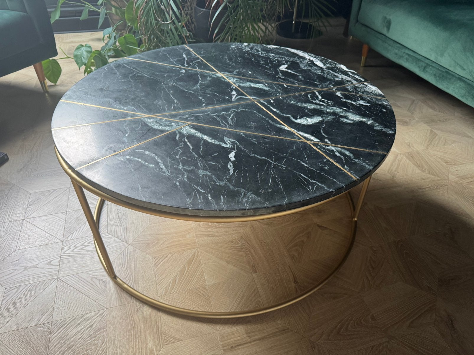 Salontafel 90cm stenenblad met goud, Huis en Inrichting, Ophalen, Zo goed als nieuw, Metaal
