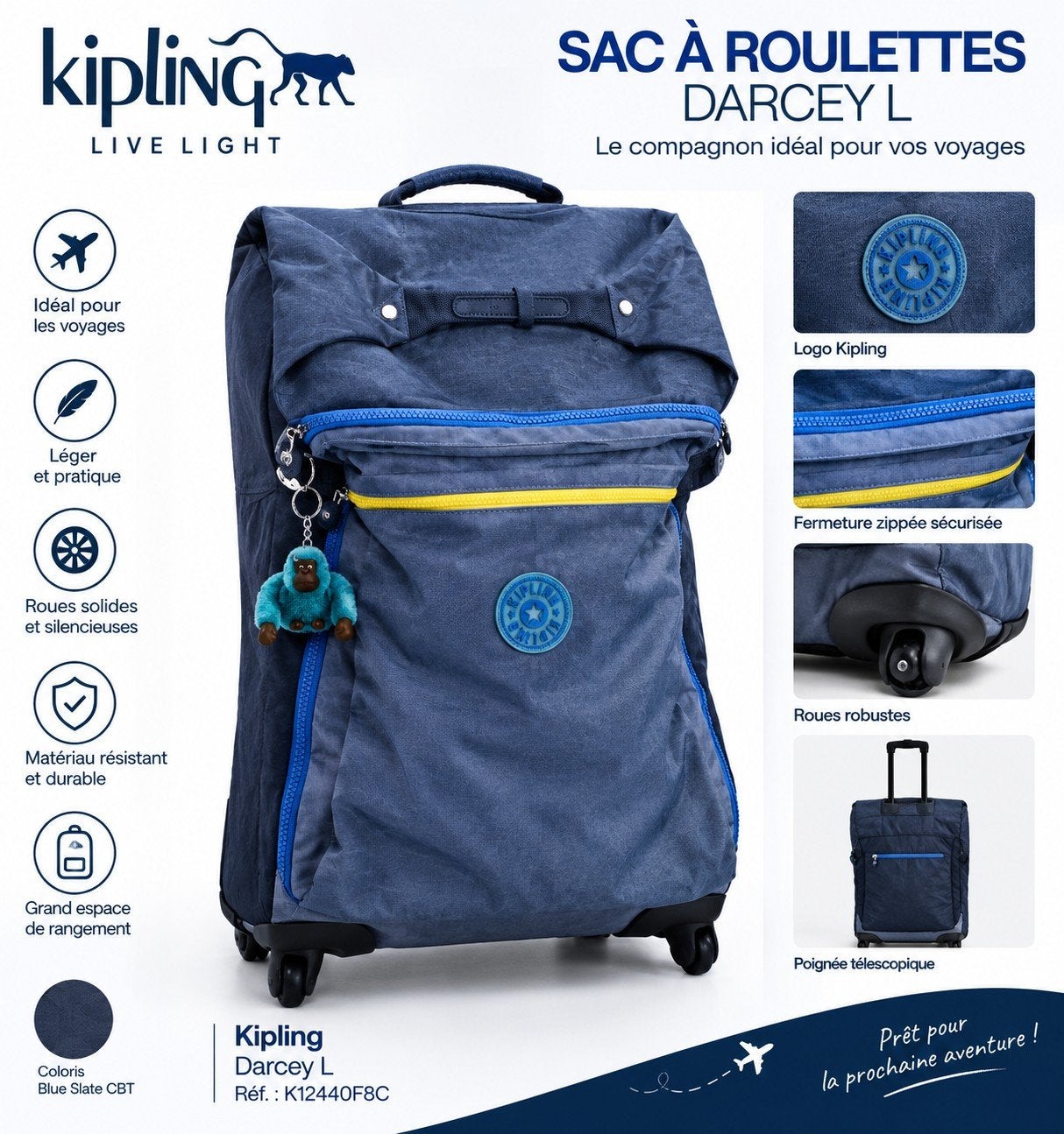 valise Kipling neuve jamais utilisé, 80 cm ou plus, Enlèvement, Roulettes, Bleu