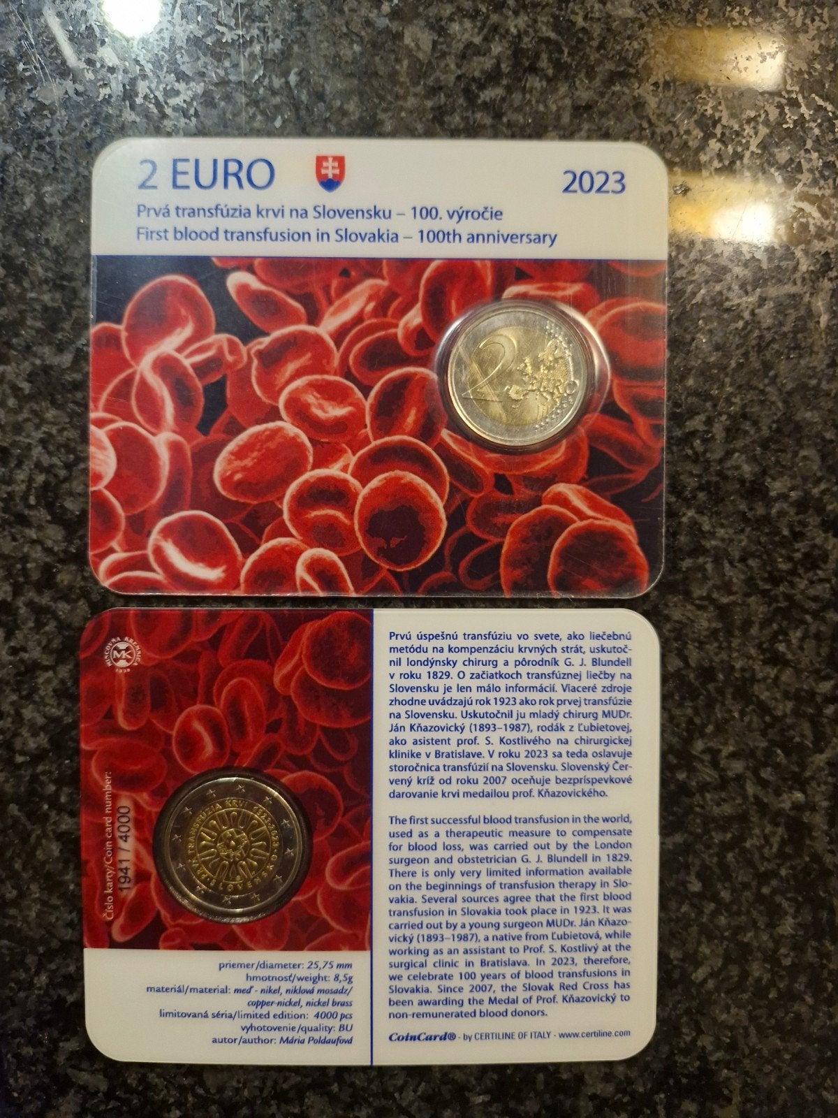 2 euro coincard 2023 Slowakije Bloedtransfusie, Postzegels en Munten, Munten | Europa | Euromunten, Ophalen of Verzenden, Slowakije