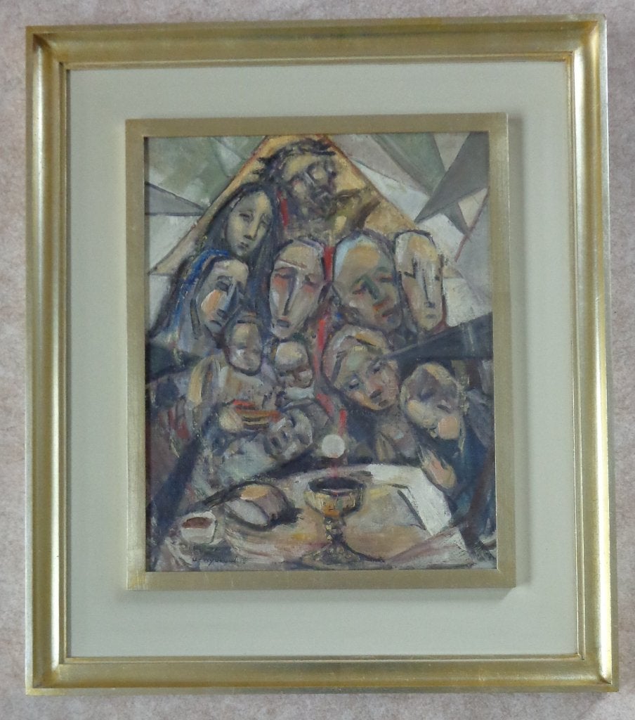 URBAIN WYDOUW / LAATSTE AVONDMAAL / OLIEVERF / 75x85cm KADER, Portrait ou Personnes, Peinture à l'huile, Panneau, Œuvre originale