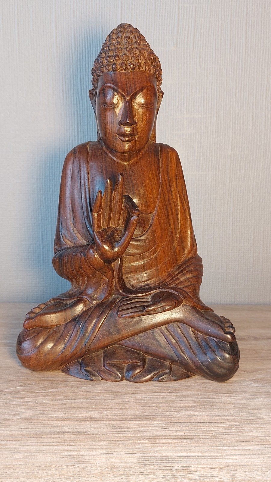 Houten Boeddha 20 cm, Huis en Inrichting, 20 cm, Ophalen of Verzenden, Zo goed als nieuw, Hout