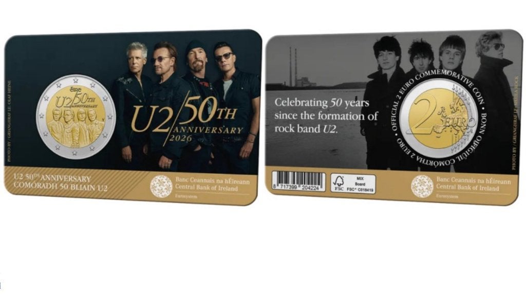 U2 munt collectors item VOORVERKOOP, Ophalen of Verzenden, Ierland, 2 euro, Setje