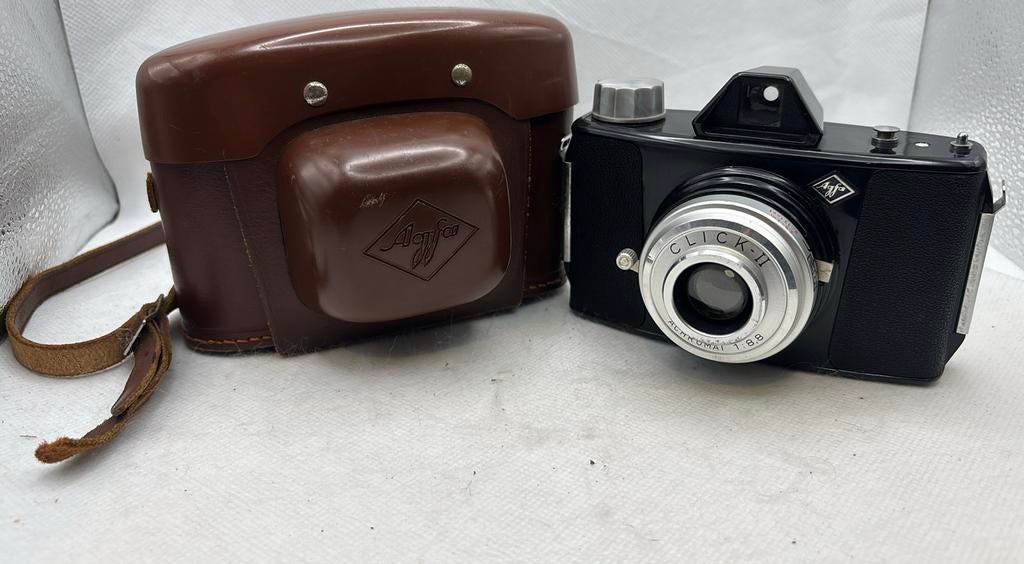 Vintage Agfa Click II 120 Film Camera w/ Leather Case, Enlèvement ou Envoi, Utilisé