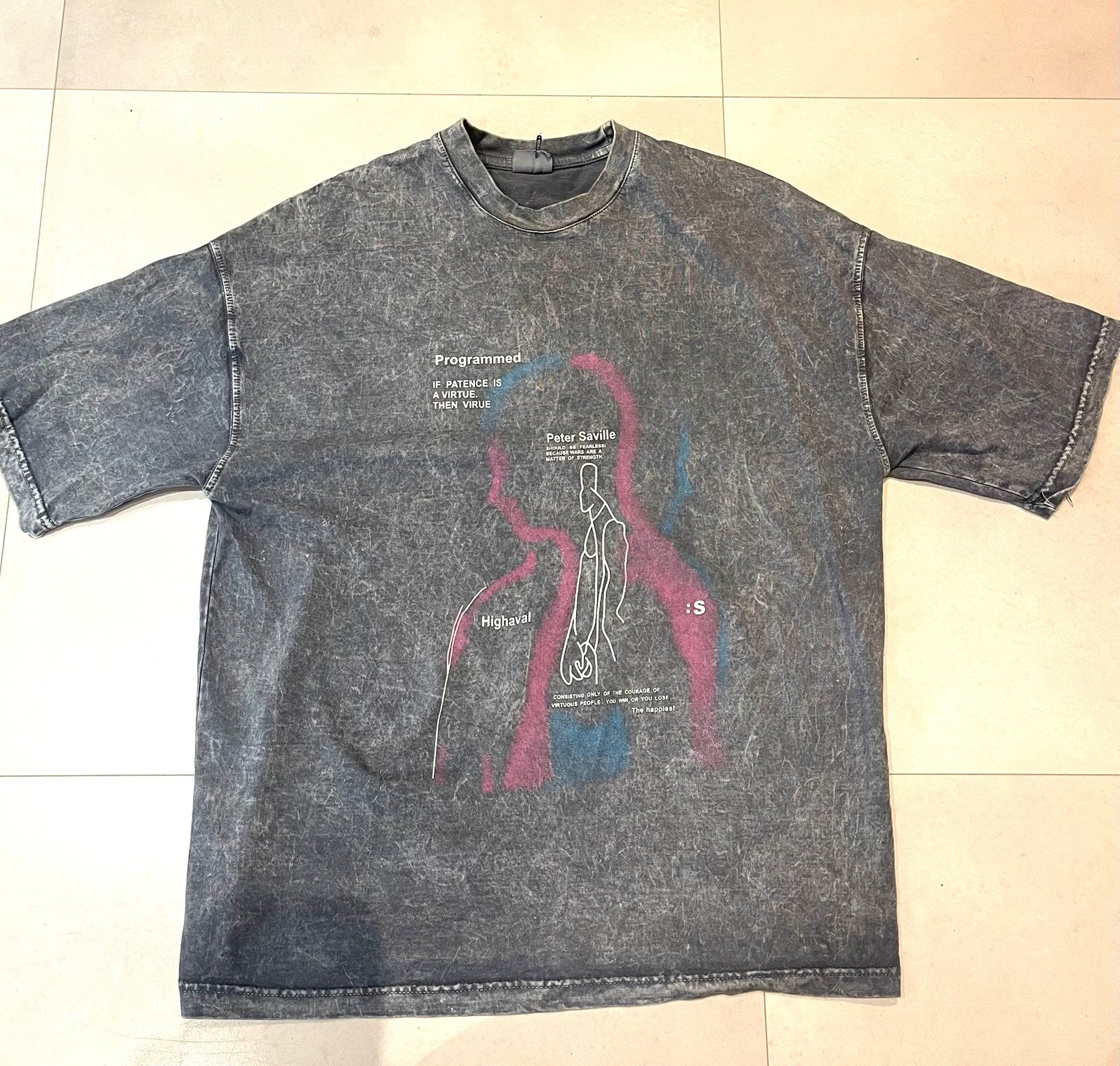 Y2K Grijs Baggy Streetwear T-Shirt Valsho L, Kleding | Heren, T-shirts, Zo goed als nieuw, Maat 52/54 (L), Grijs, Ophalen of Verzenden