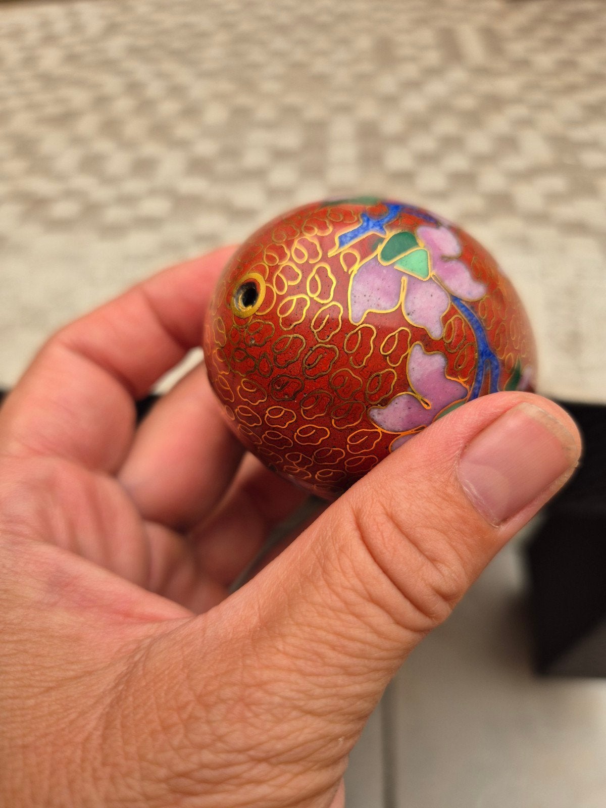 Vintage Chinese Cloisonne bloemmotief ei in heel goede staat, Ophalen of Verzenden