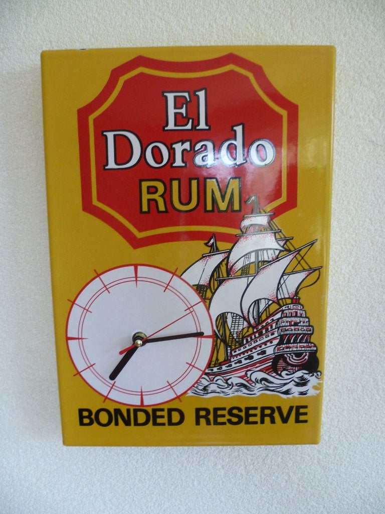 EMAILLE RECLAME KLOK"EL DORADO RUM"UIT JAREN 70/80, Verzamelen, Ophalen of Verzenden, Gebruikt, Reclamebord