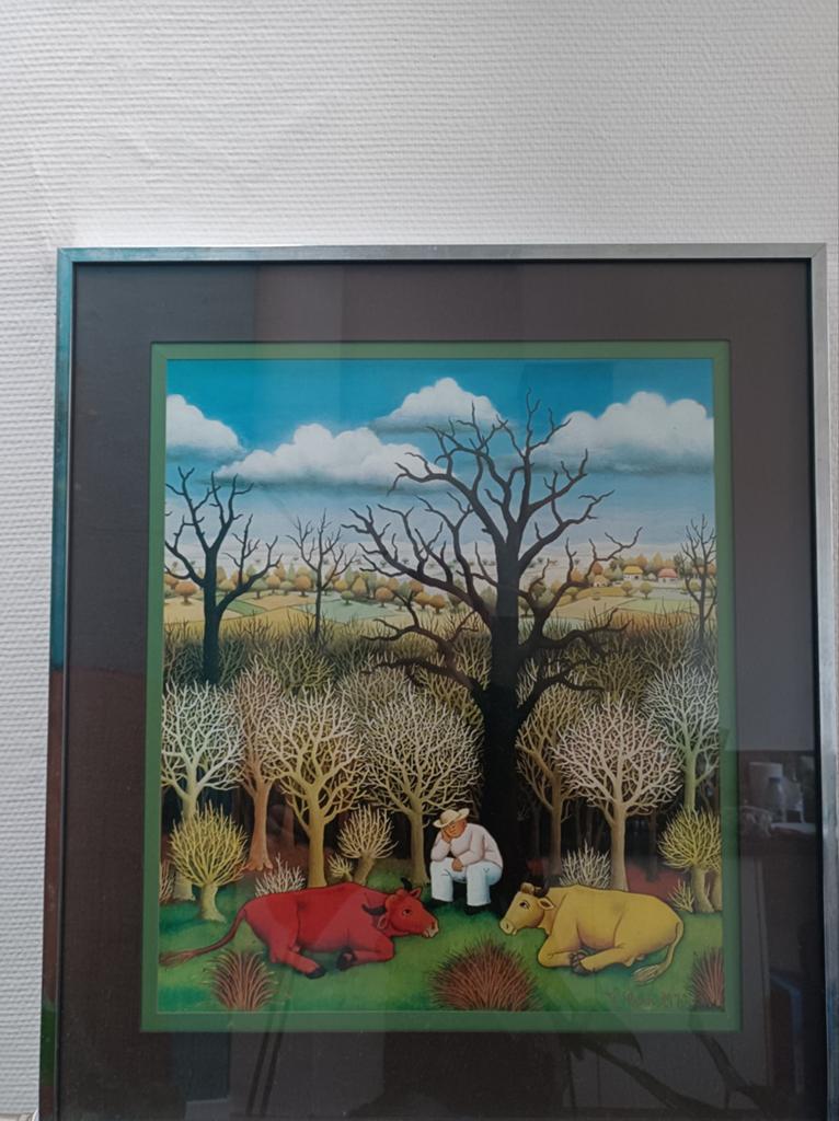 Ivan Generalic - Watching over two cows 1970, Antiek en Kunst, Ophalen
