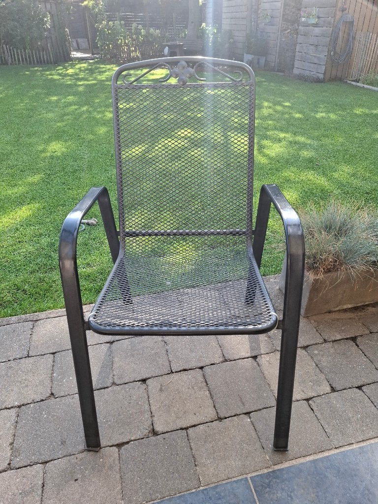 6 tuinstoelen en tafel, Tuin en Terras, Ophalen, Gebruikt, Metaal, Stapelbaar