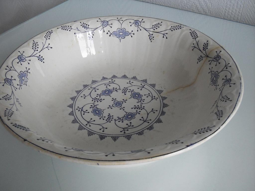 ronde kom (wit met blauwe decoratie) Boch Meissen, Ophalen of Verzenden