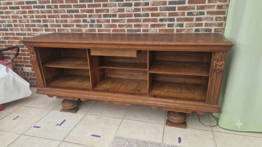 gratis - stevige eiken dressoir, Ophalen, Gebruikt, Eikenhout, Met plank(en)