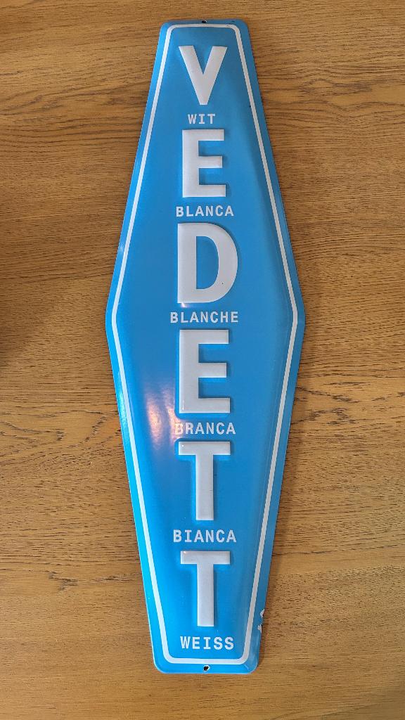 Vedett bierbord / reclamebord emaille, Enlèvement, Comme neuf, Panneau, Plaque ou Plaquette publicitaire, Autres marques