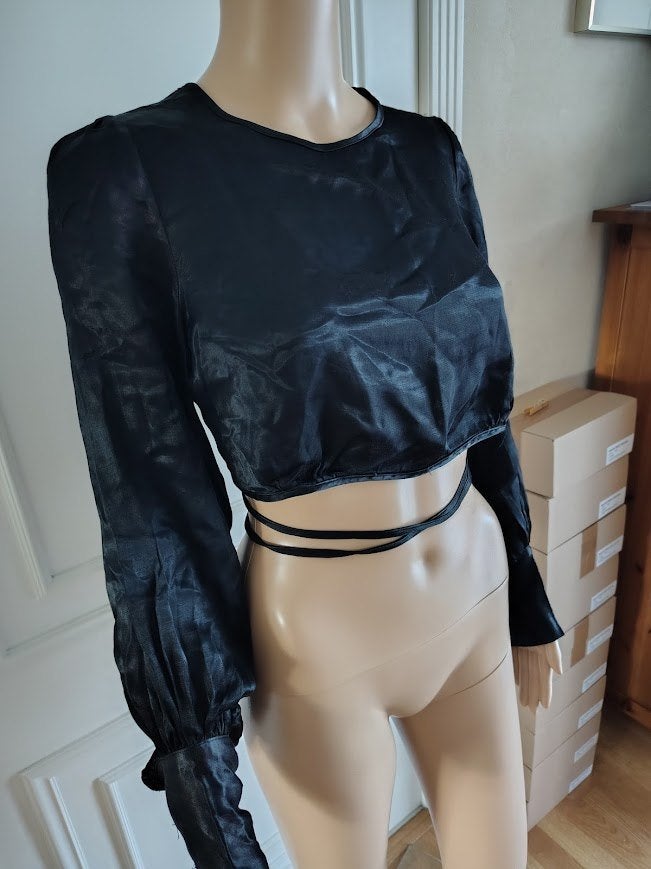 crop blouse van zara, Taille 36 (S), Comme neuf, Noir, Envoi