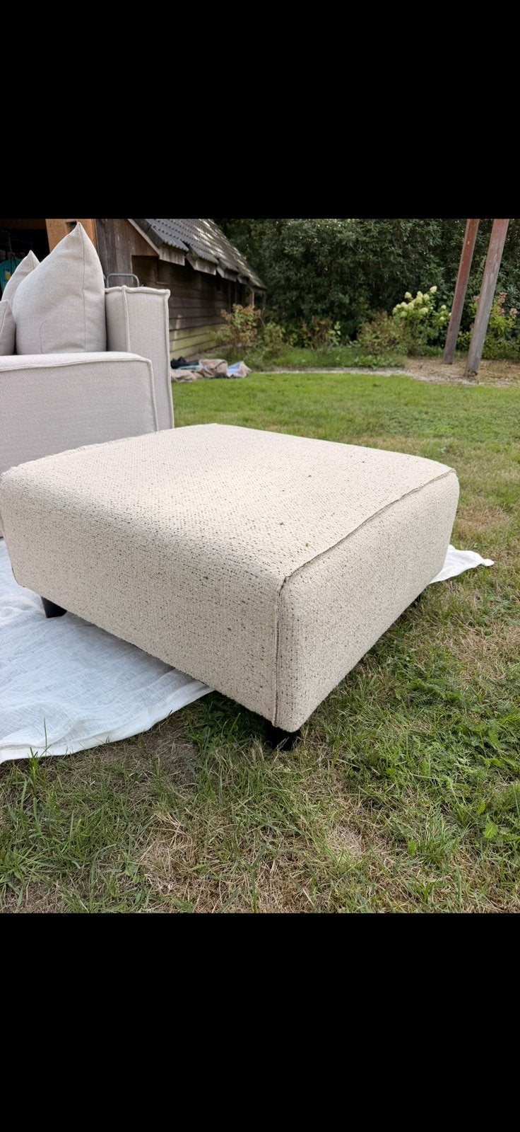 Beige/groen zachte poef 80 x 70, Huis en Inrichting, Ophalen, Zo goed als nieuw, Stof