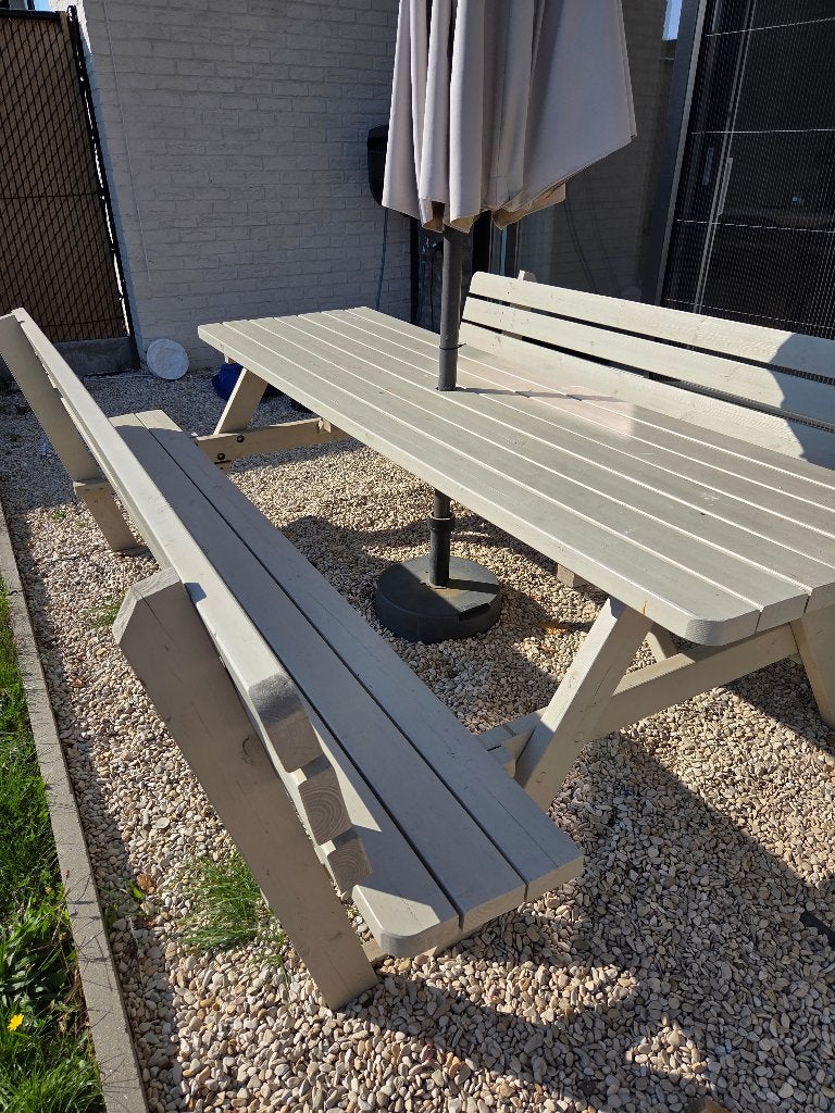Picknicktafel 240 cm met rugleuning, Ophalen, Gebruikt, Rechthoekig, Hout