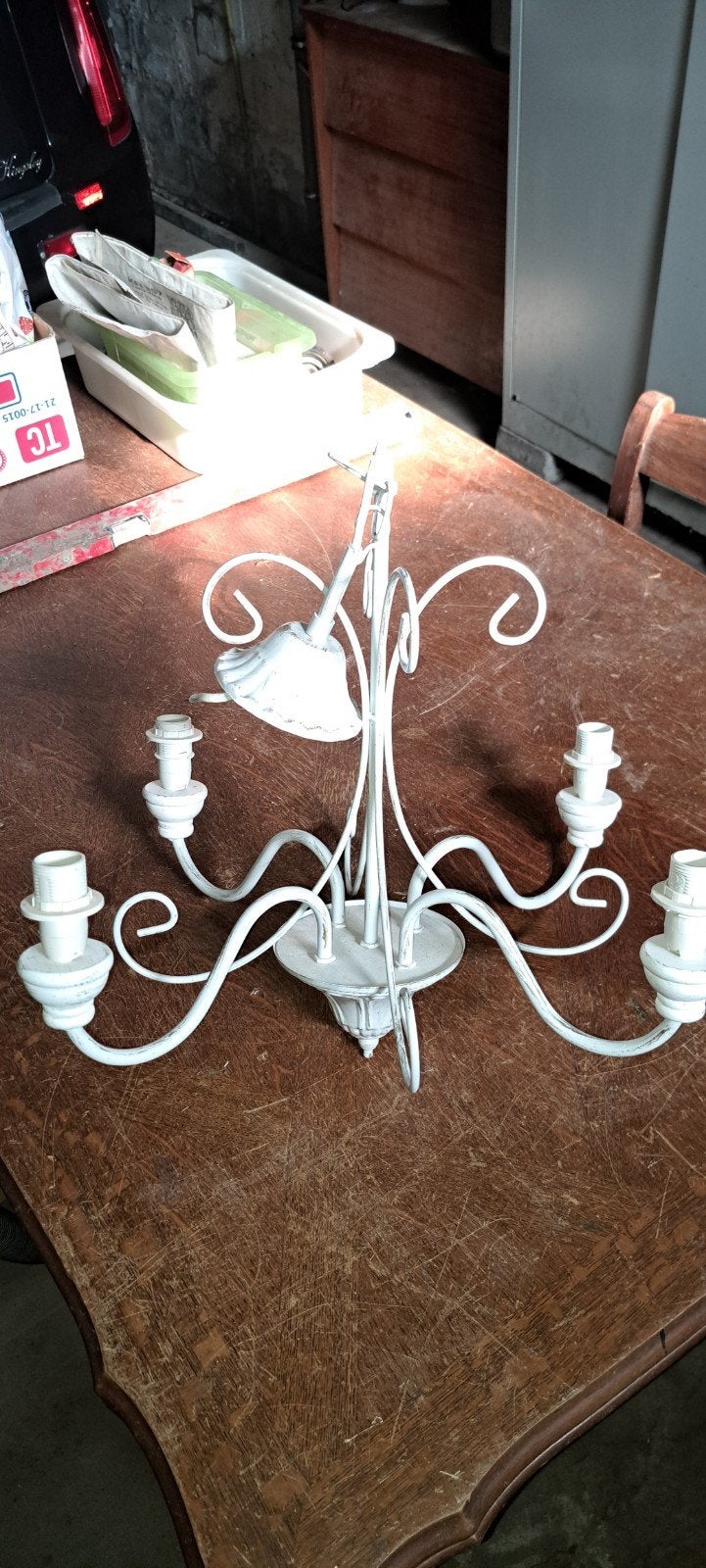 Lustre vintage en métal blanc style Shabby Chic / Fer forgé, Enlèvement, Métal