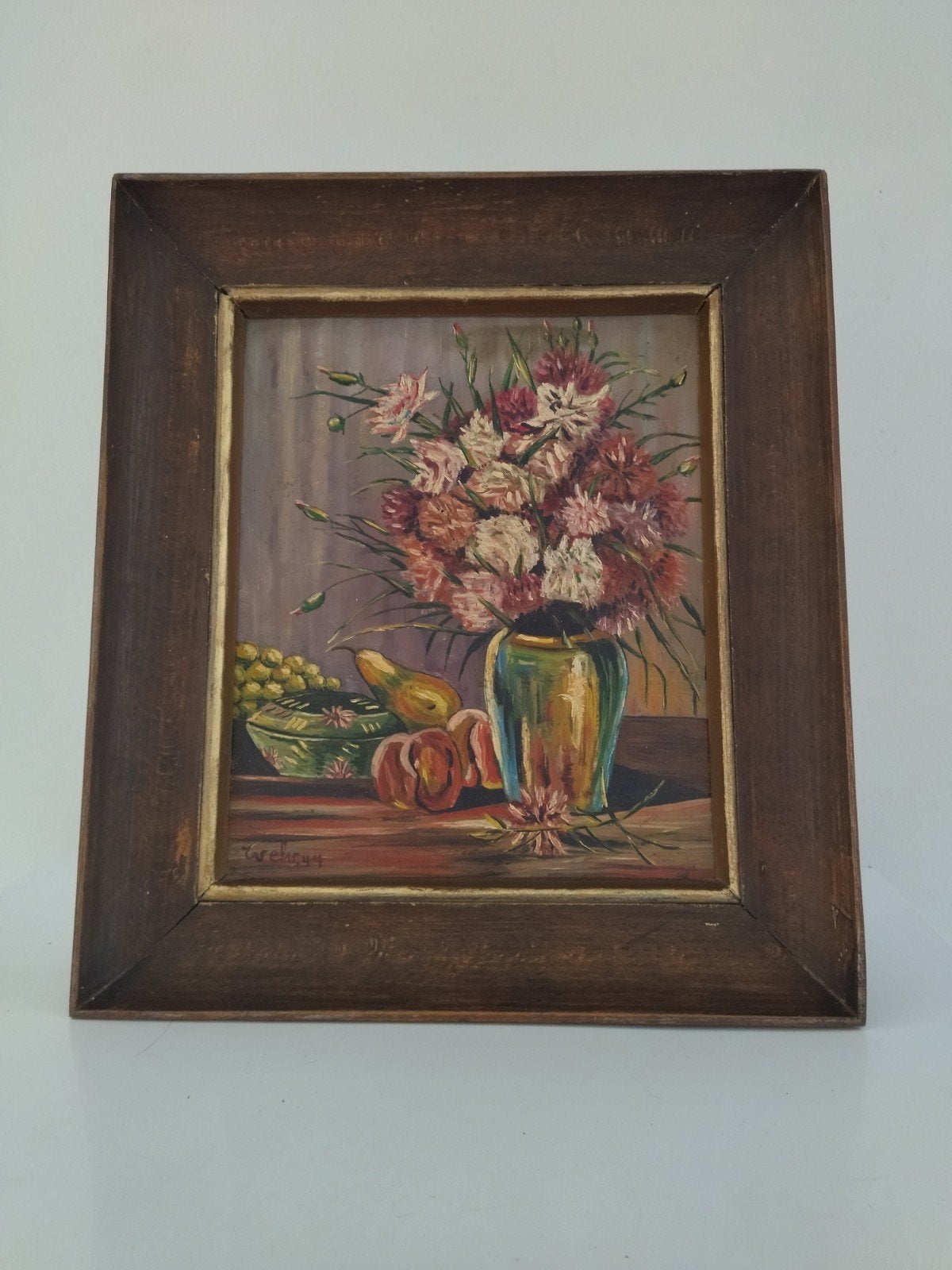 Tableau ancien  huile sur panneau - Nature Morte 1947, Paneel, Stilleven, Ophalen of Verzenden, Gedateerd