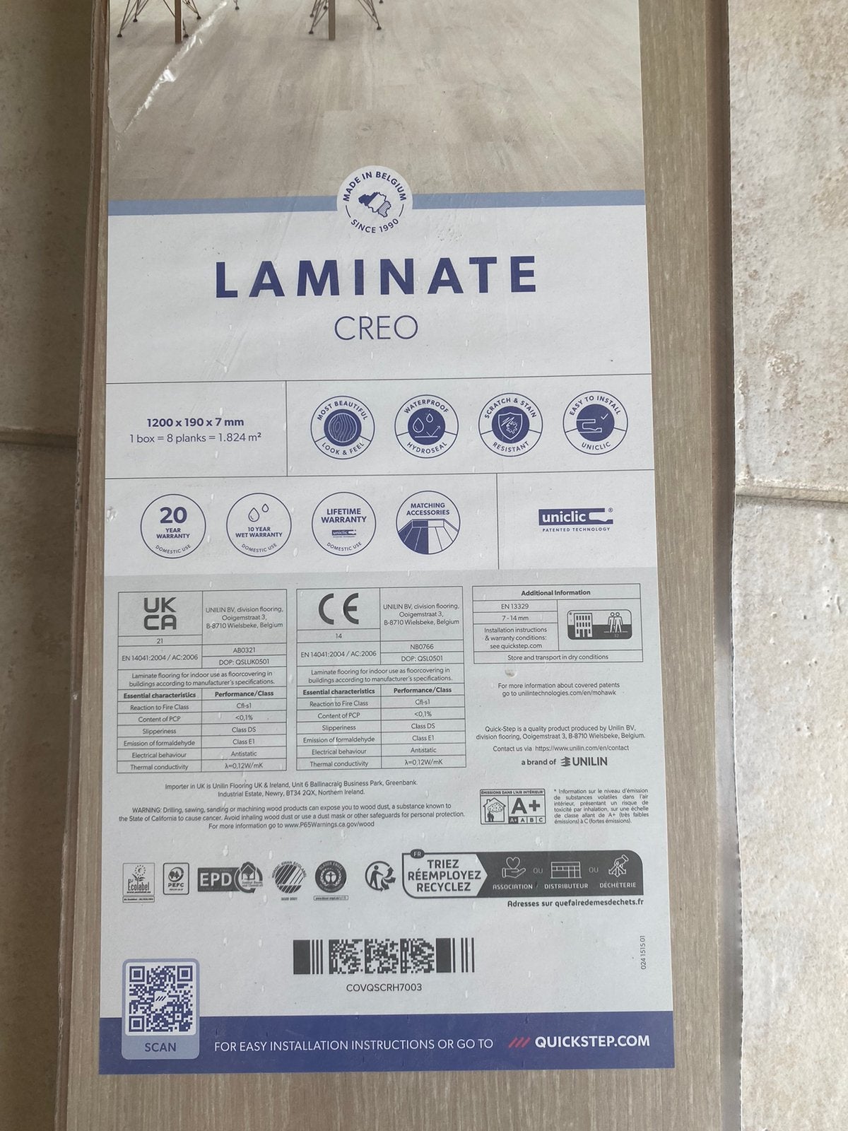 laminaat quick-step, Bricolage & Construction, Enlèvement, Neuf, 10 m²² ou plus, Aggloméré