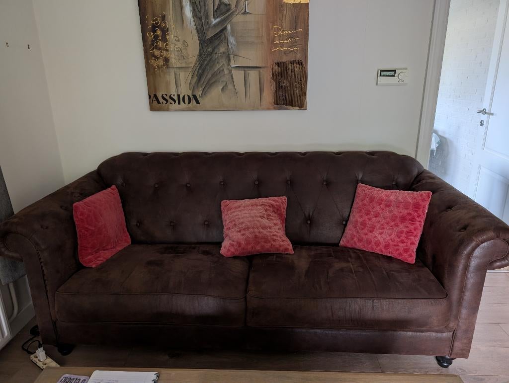 3-zitsbank Chesterfield_stijl, Ophalen, Gebruikt, Chesterfield-look., 100 tot 125 cm