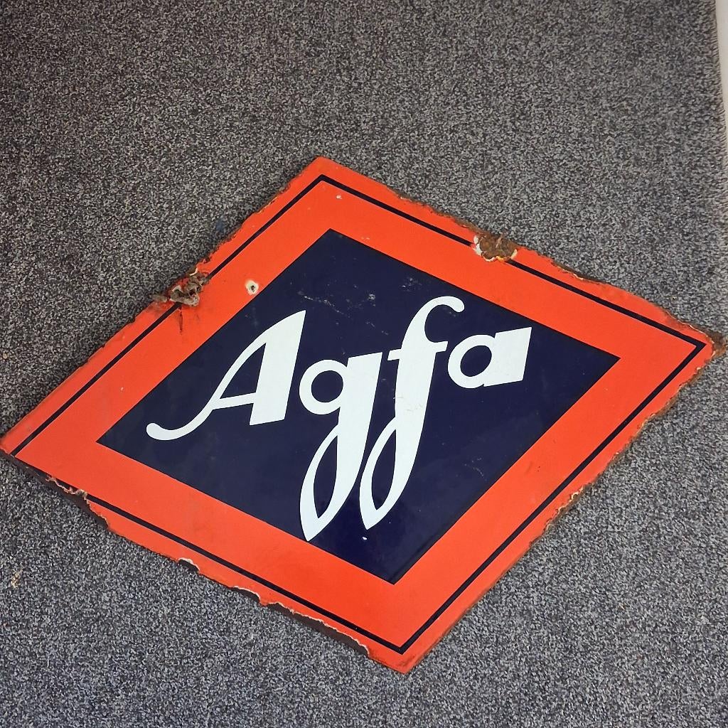 emaille reclamebord Agfa ca 1950, Ophalen of Verzenden, Zo goed als nieuw, Reclamebord