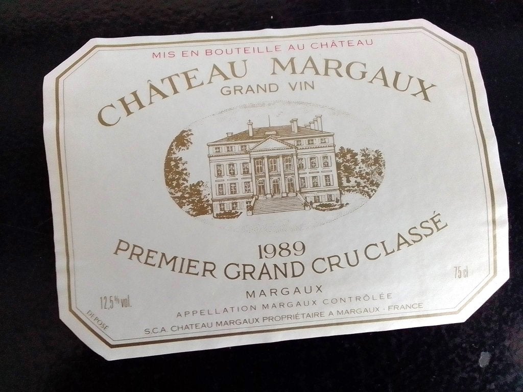 Wijnetiket Château Margaux 1989 grand cru classé, Ophalen of Verzenden, Zo goed als nieuw