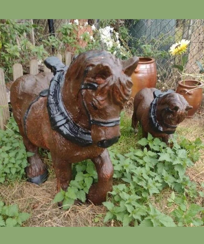 Twee boerenpaarden, Ophalen, Zo goed als nieuw, Kunststof, Dierenbeeld