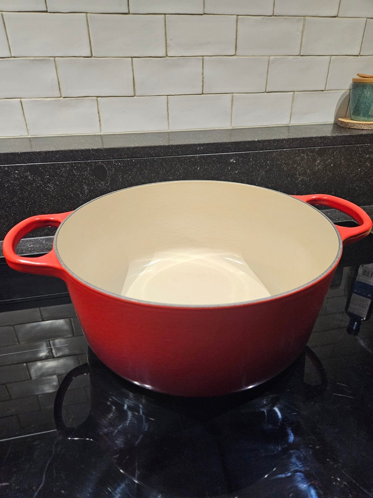 Le Creuset braadpan gietijzer 6,7l, Ophalen, Le Creuset, Zo goed als nieuw, Braadpan