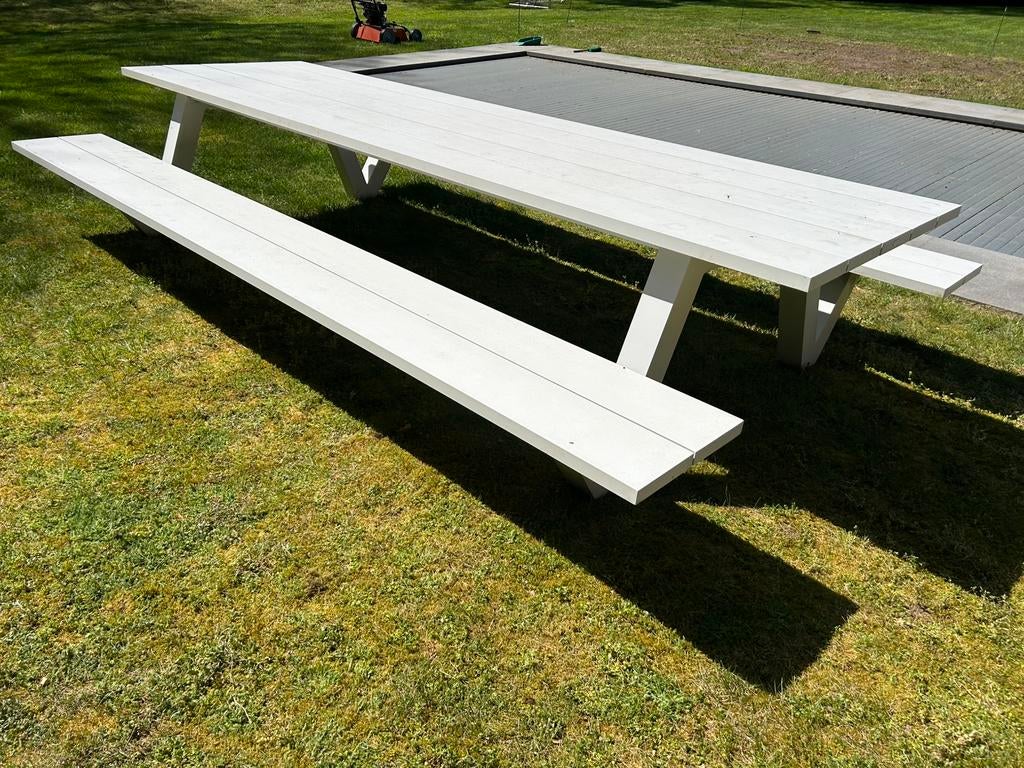 Picknicktafel wit aluminium zgan 10-12 persoons, Ophalen, Aluminium