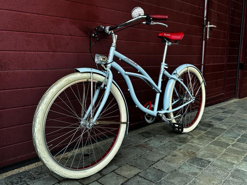 Unieke Honolulu Cruiser Damesfiets - Lichtblauw/Rood - Top!, Vélos & Vélomoteurs, Vélos | Cruisers & Lowriders, Neuf, 51 à 55 cm