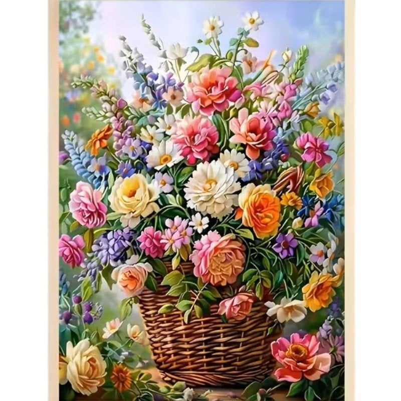 Panier à peinture diamanté 50x40cm Fleurs (carré) n 31, Neuf, Multicolore, Diamond painting, Natuur en Bloemen