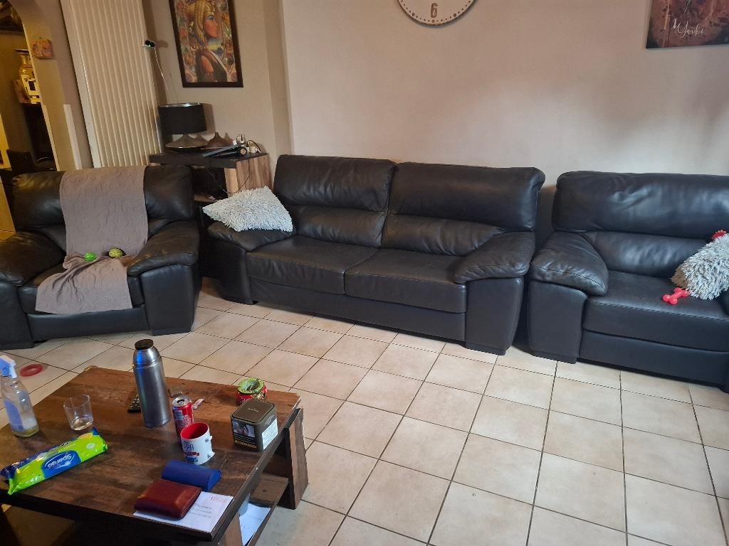 Sallon cuir, Maison & Meubles, Canapés | Coins salons complets, Enlèvement, Utilisé, Cuir, 2x1 et 1x3