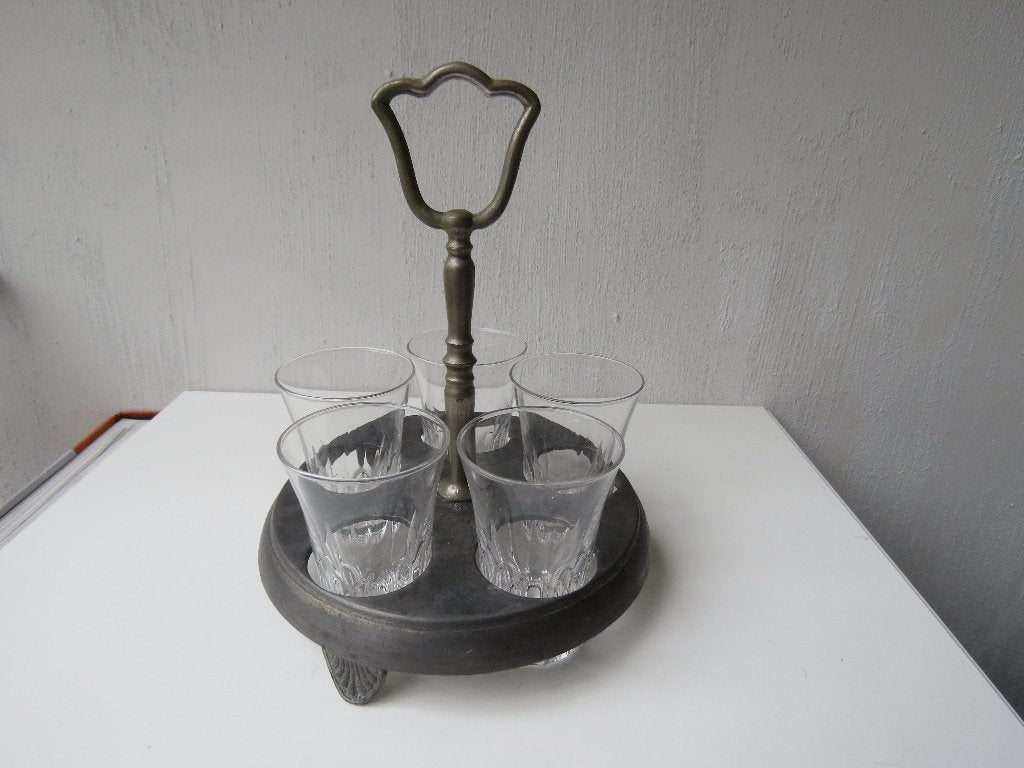 Verres à liqueur français 1950s dans un étui en étain, Enlèvement ou Envoi