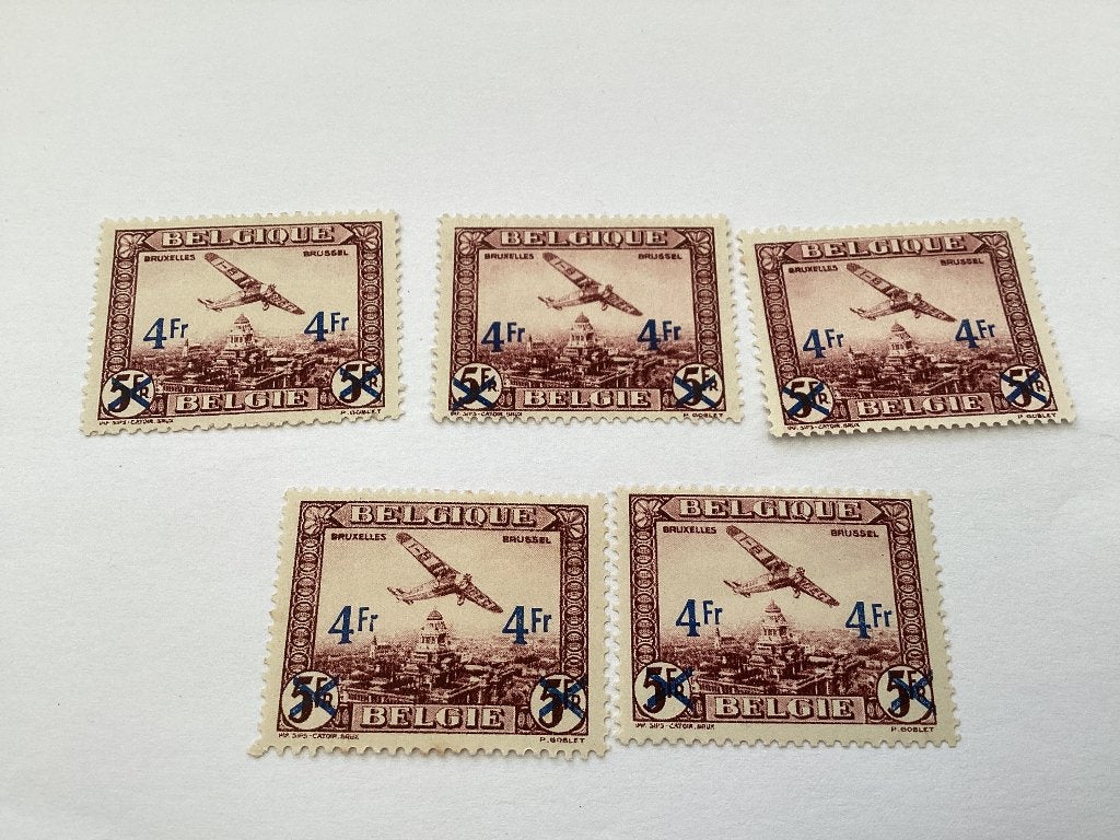 Lot 5 Postfris luchtpostzegel Brussel vliegtuig 1935, Ruimtevaart, Ophalen of Verzenden, Luchtpostzegel, Postfris